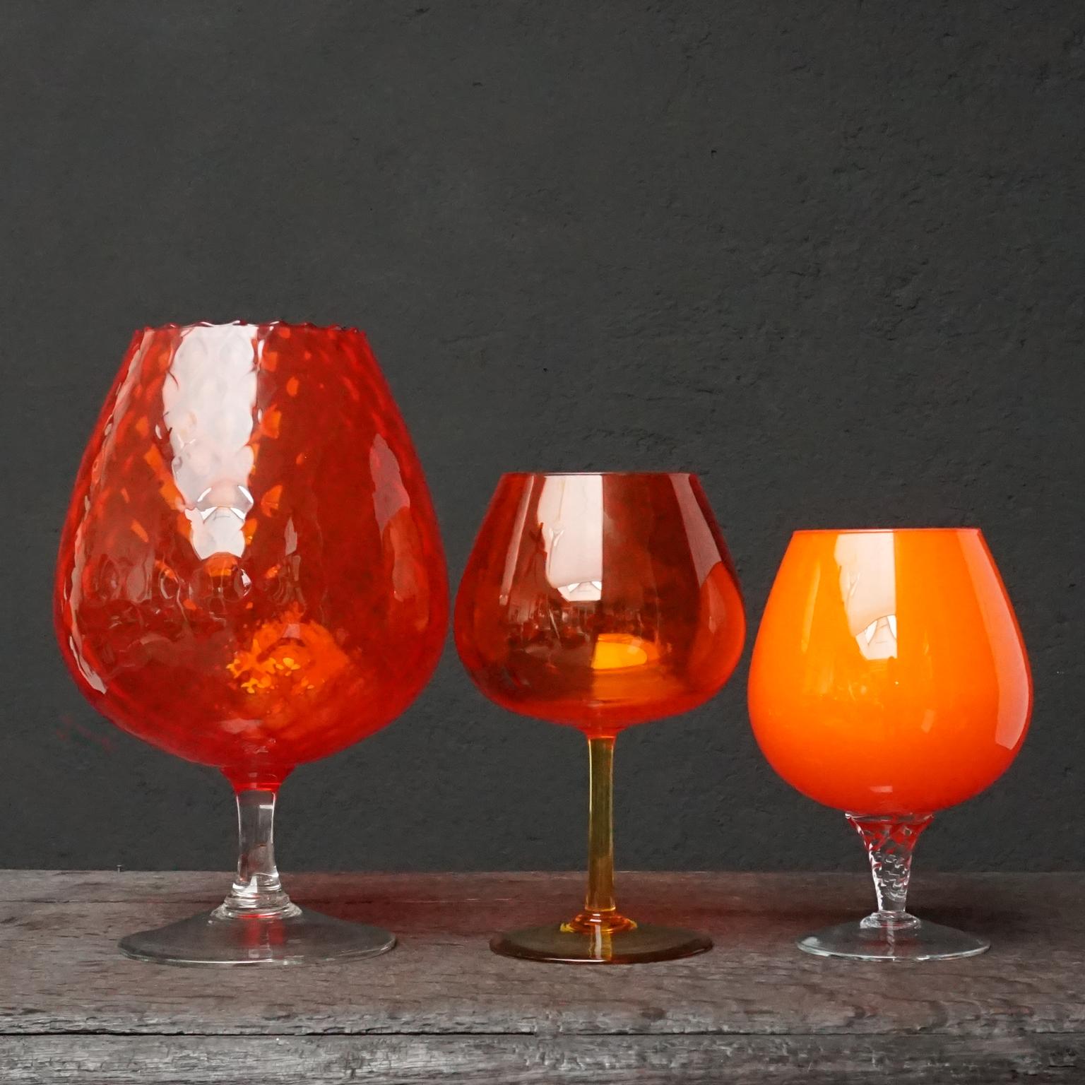 Eleven Tangerine 60s Italian Empoli Rossini and Cased Glass Decanters Vases Jars 2