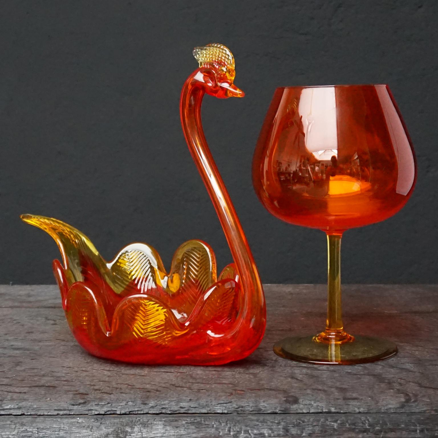 Eleven Tangerine 60s Italian Empoli Rossini and Cased Glass Decanters Vases Jars 3