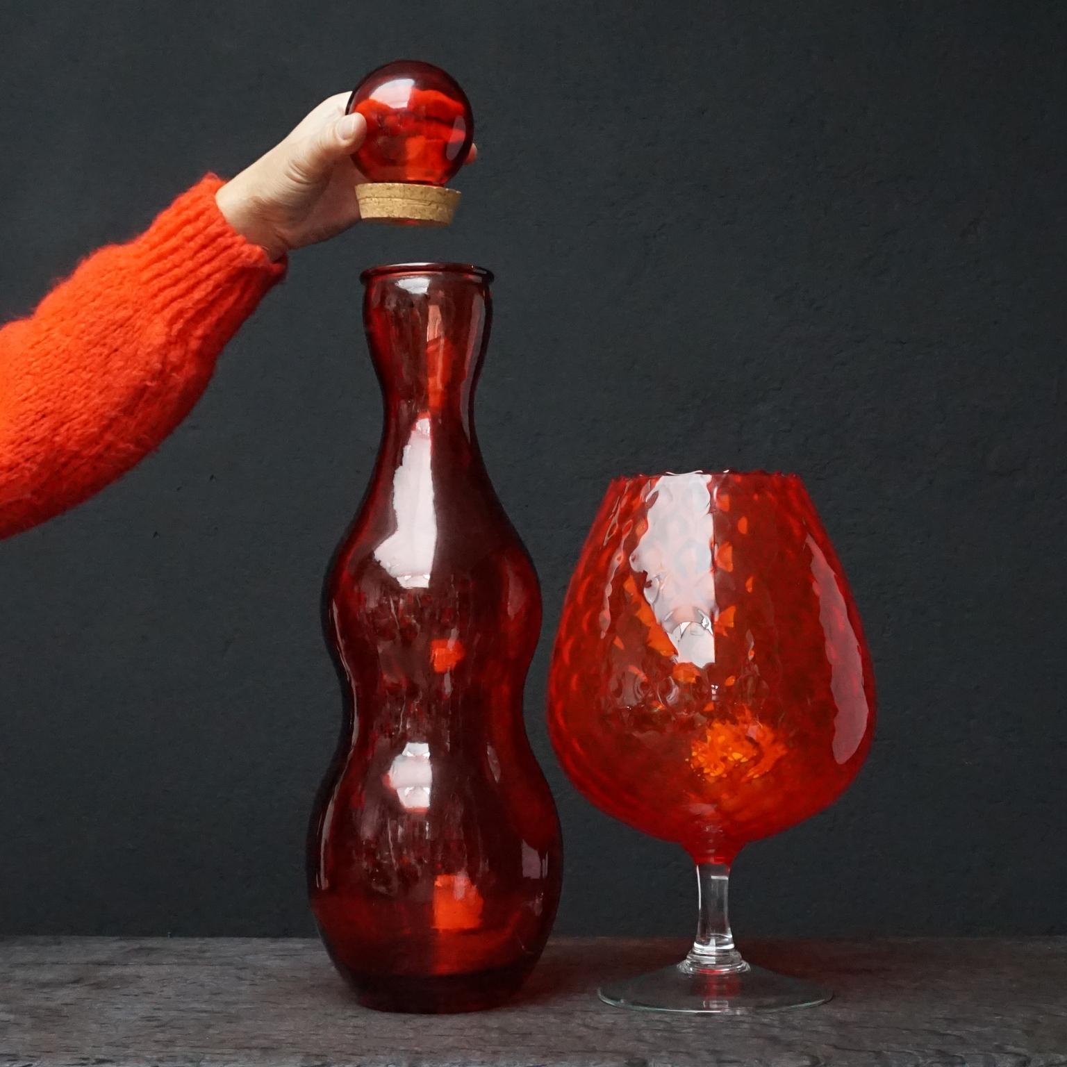 Eleven Tangerine 60s Italian Empoli Rossini and Cased Glass Decanters Vases Jars 4