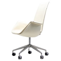 Used Eleven White Leather High Back Bird Chairs on Wheels by Fabricius & Kastholm