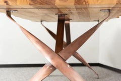 Elex Dining Table with Natural Live Edge and Bronze Finish Metal Base