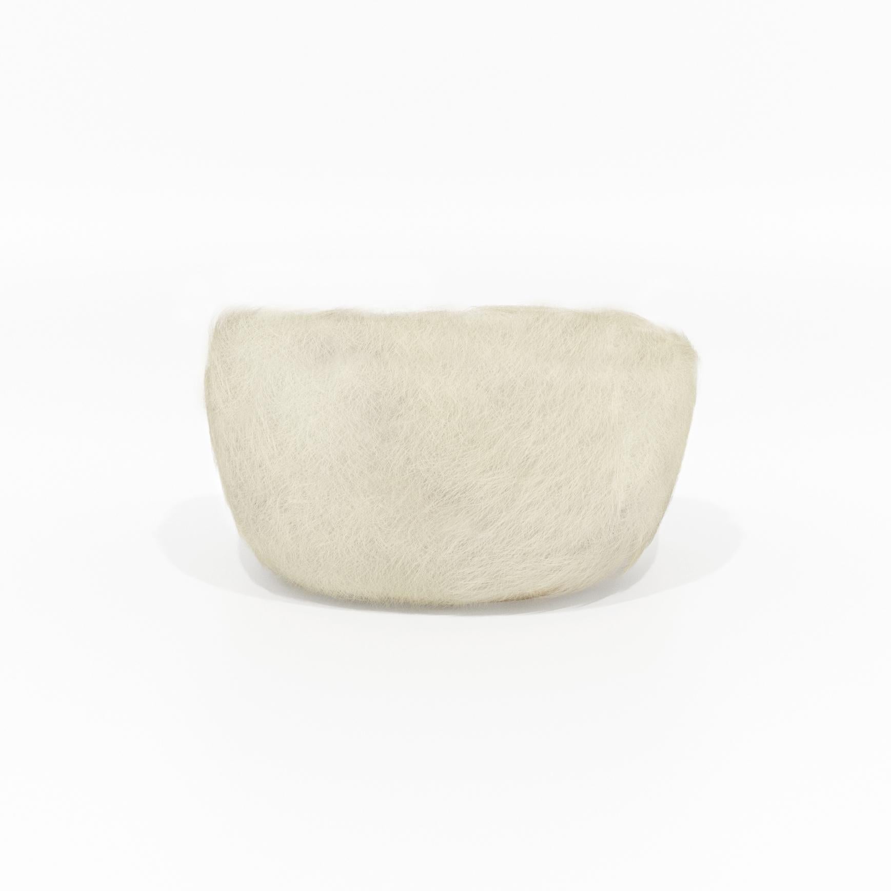 Organic Modern ELF Swivel Lounge Chair in Angora Goat or Islandic Sheepskin, liquid bronze base For Sale