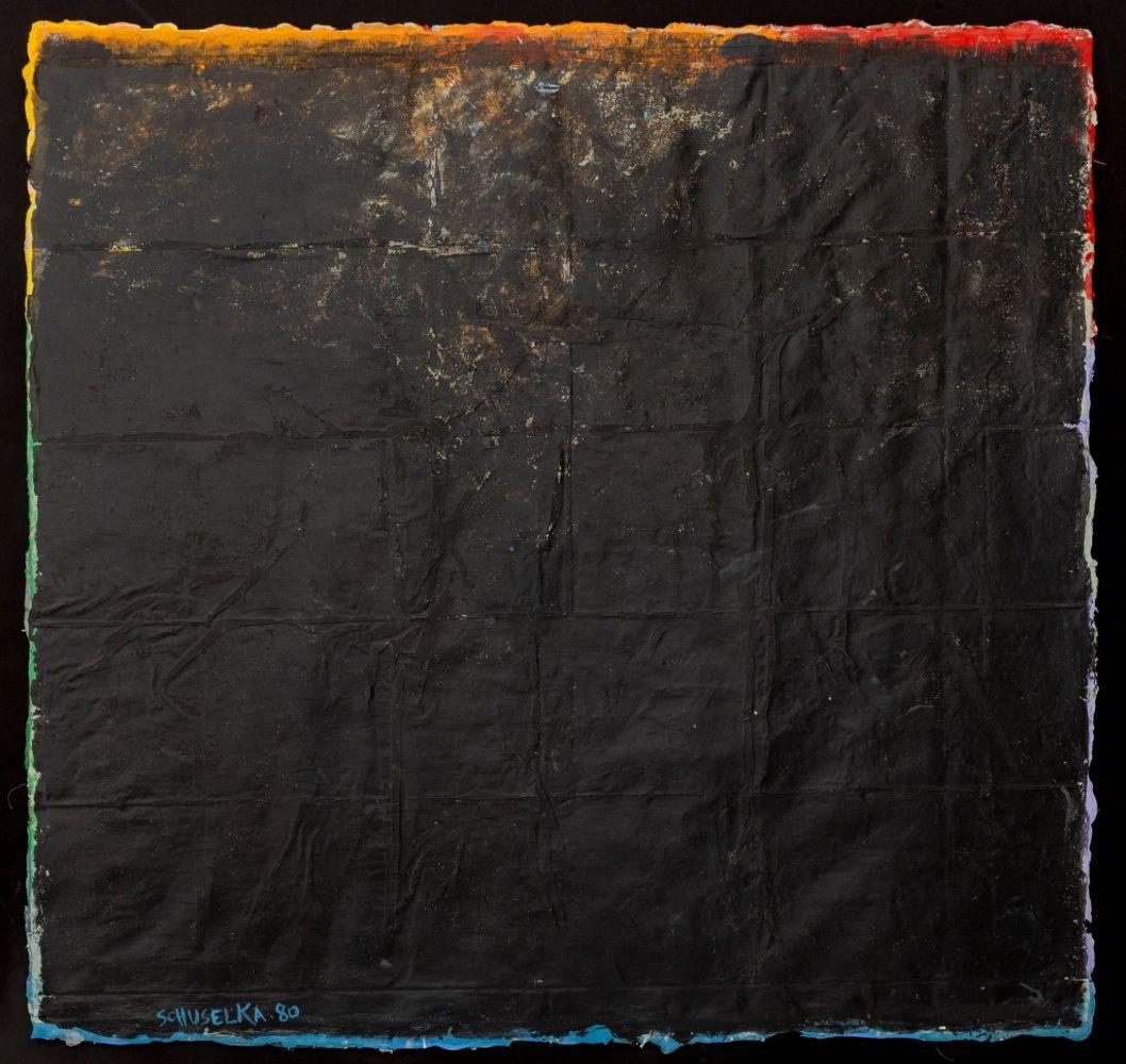 Elfi Schuselka (Austrian, b. 1940), Untitled, Mixed Media on Tarlatan and dried paint, with foamcore elements, 1980, signed and dated to verso, unframed. 36.5