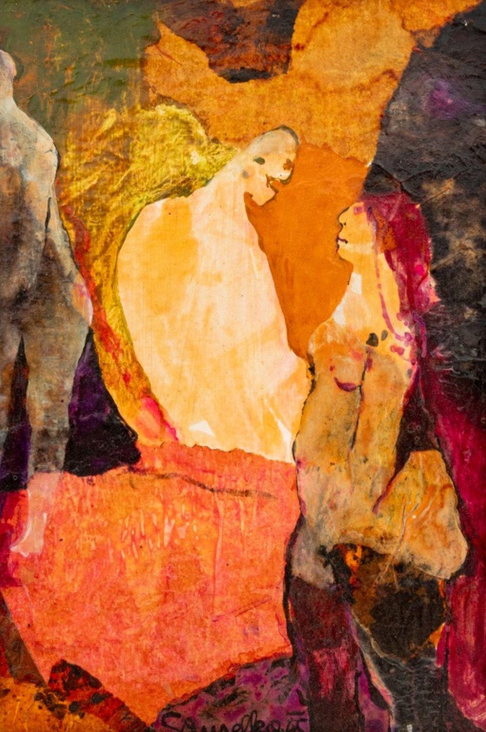 Abstract Figural Composition - Post-War Mixed Media Art by Elfi Schuselka 