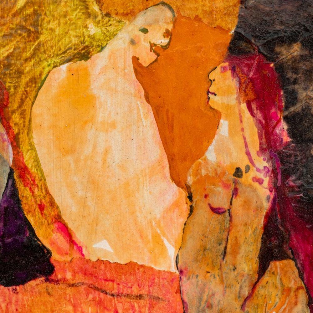 Elfi Schuselka (Austrian, b. 1940), Abstract Figural Composition, Mixed Media on Paper, 1965, male and female figures, signed and dated low center, signed, to verso, wood frame. Image: 10.75