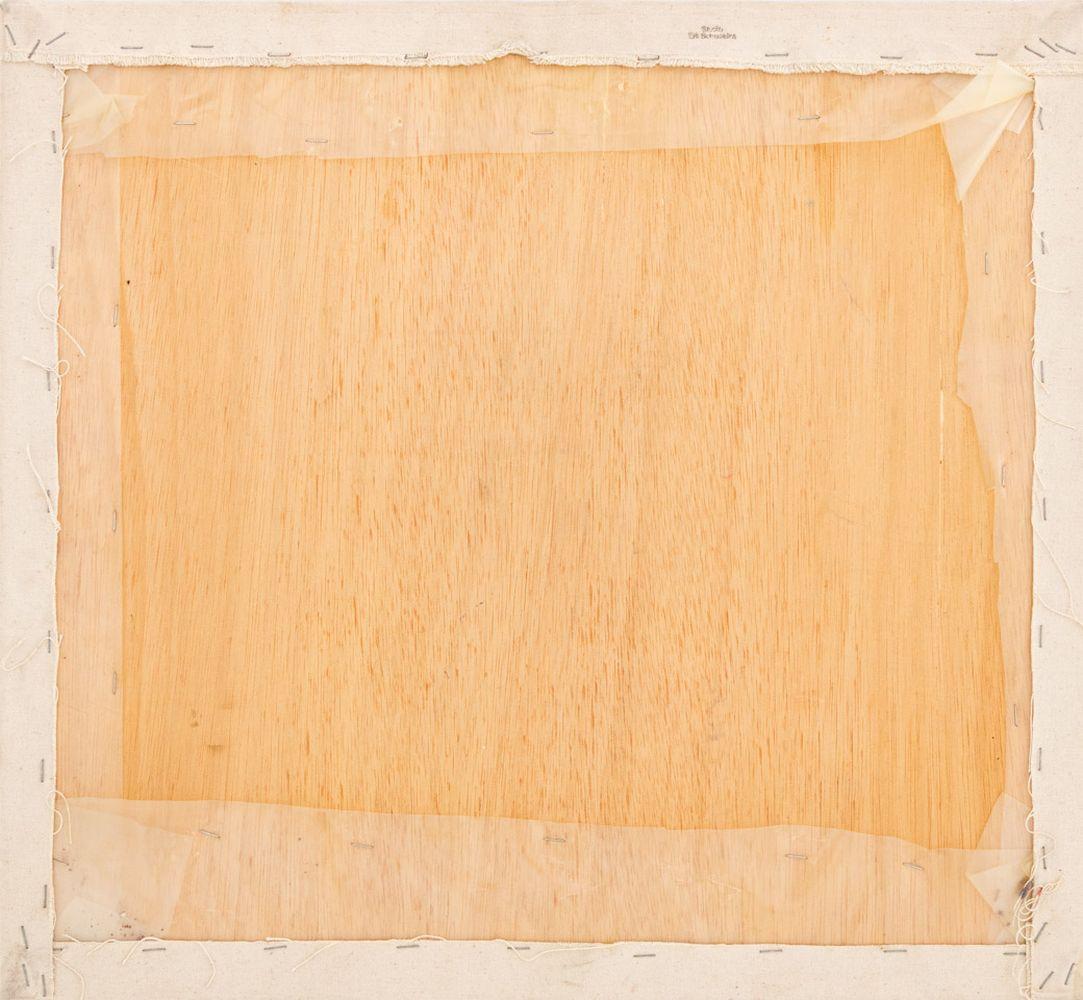 Elfi Schuselka (austriaca, n. 1940), Composición abstracta en verde, Óleo sobre lienzo, montado sobre tabla, estampado 