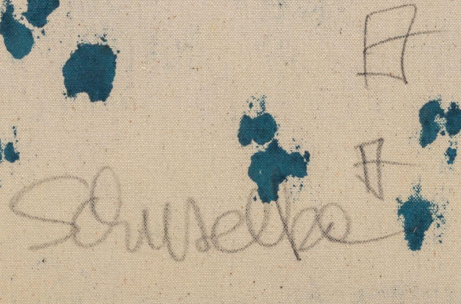 Elfi Schuselka (austriaca, nata nel 1940), Composizione astratta in verde acqua, Olio su tela, firmato e marcato 