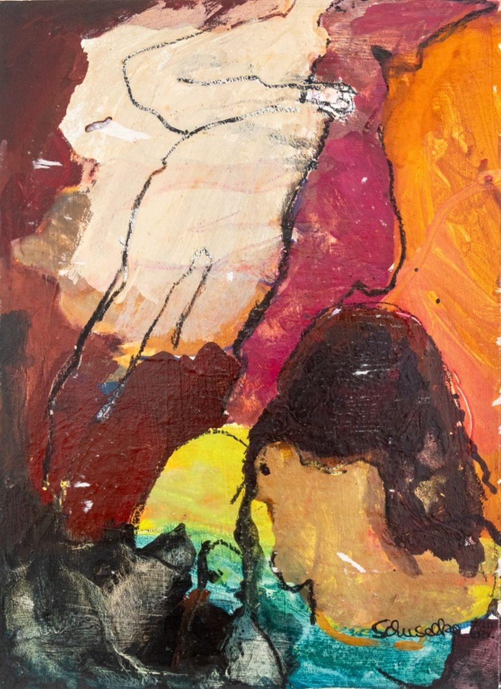 Abstract Figural Composition - Painting by Elfi Schuselka 