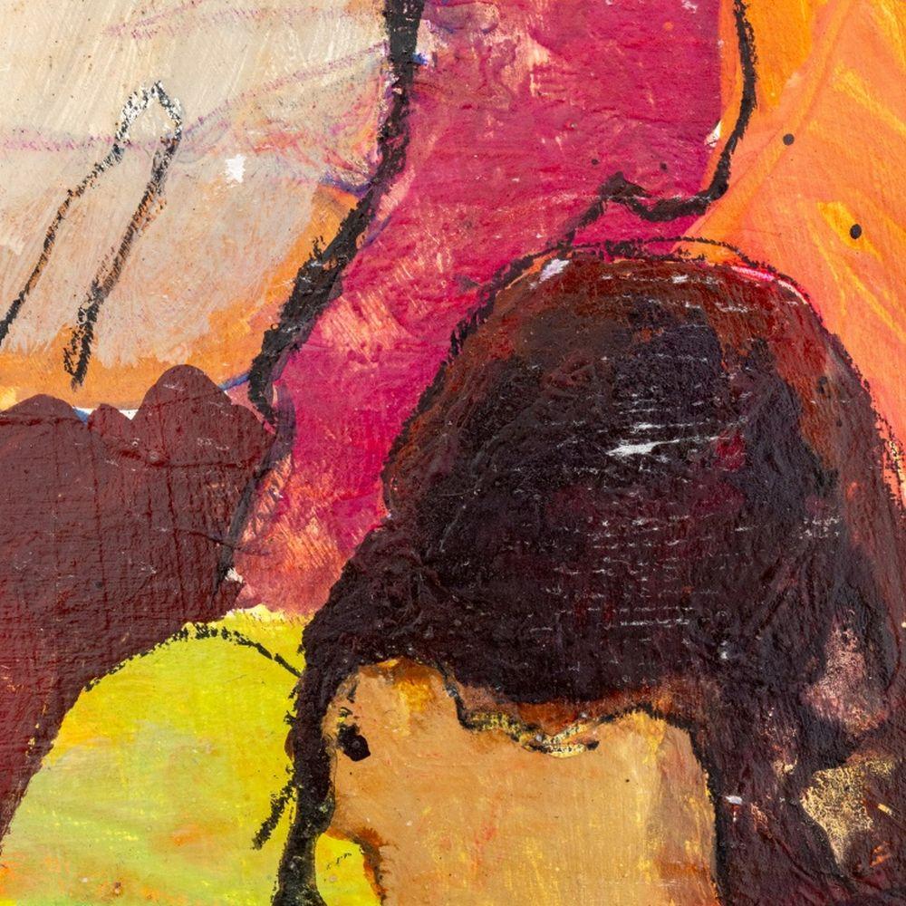 Abstract Figural Composition - Orange Figurative Painting by Elfi Schuselka 