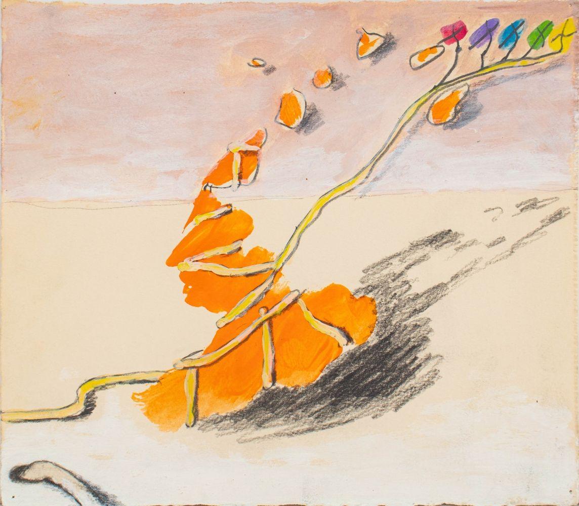 Elfi Schuselka (austriaca, nata nel 1940), dittico Paesaggio surrealista, tecnica mista su carta, ciascuno firmato a matita e numerato al verso. Ciascuno: 8,75