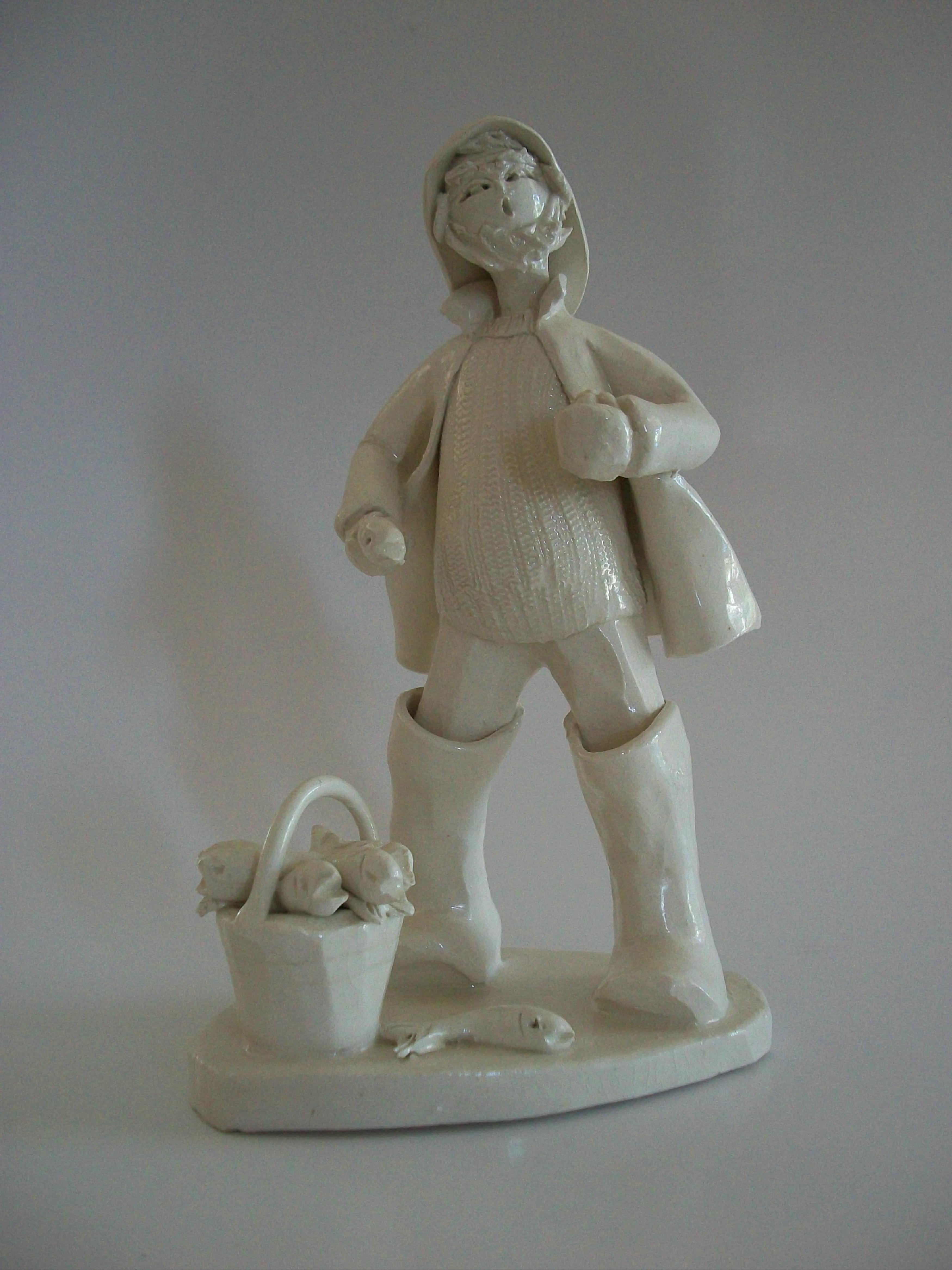Canadian ELFRIEDE MEINDL - Folk Art Ceramic Atlantic Fisherman Figure - Canada - C.1970's For Sale