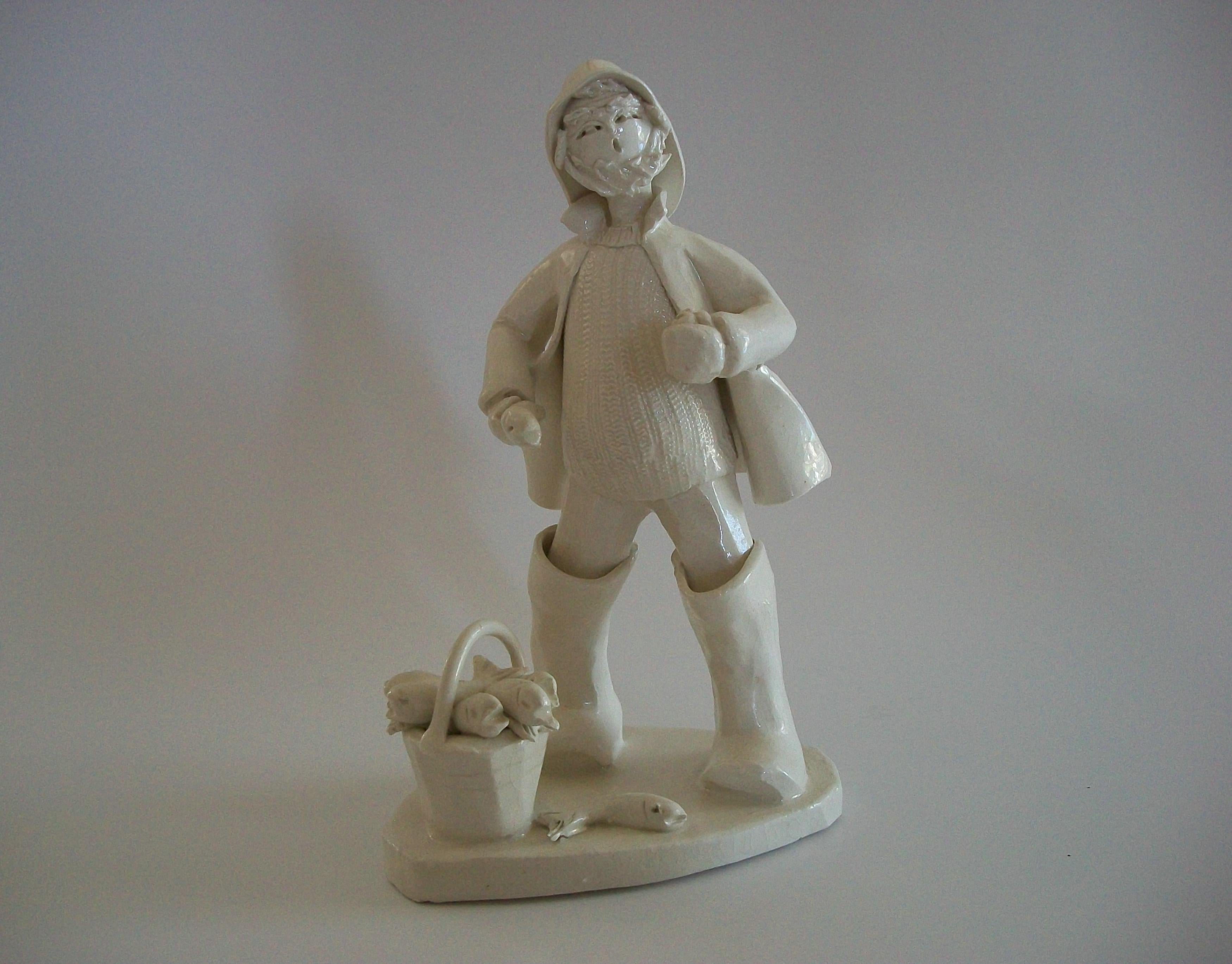 Glazed ELFRIEDE MEINDL - Folk Art Ceramic Atlantic Fisherman Figure - Canada - C.1970's For Sale