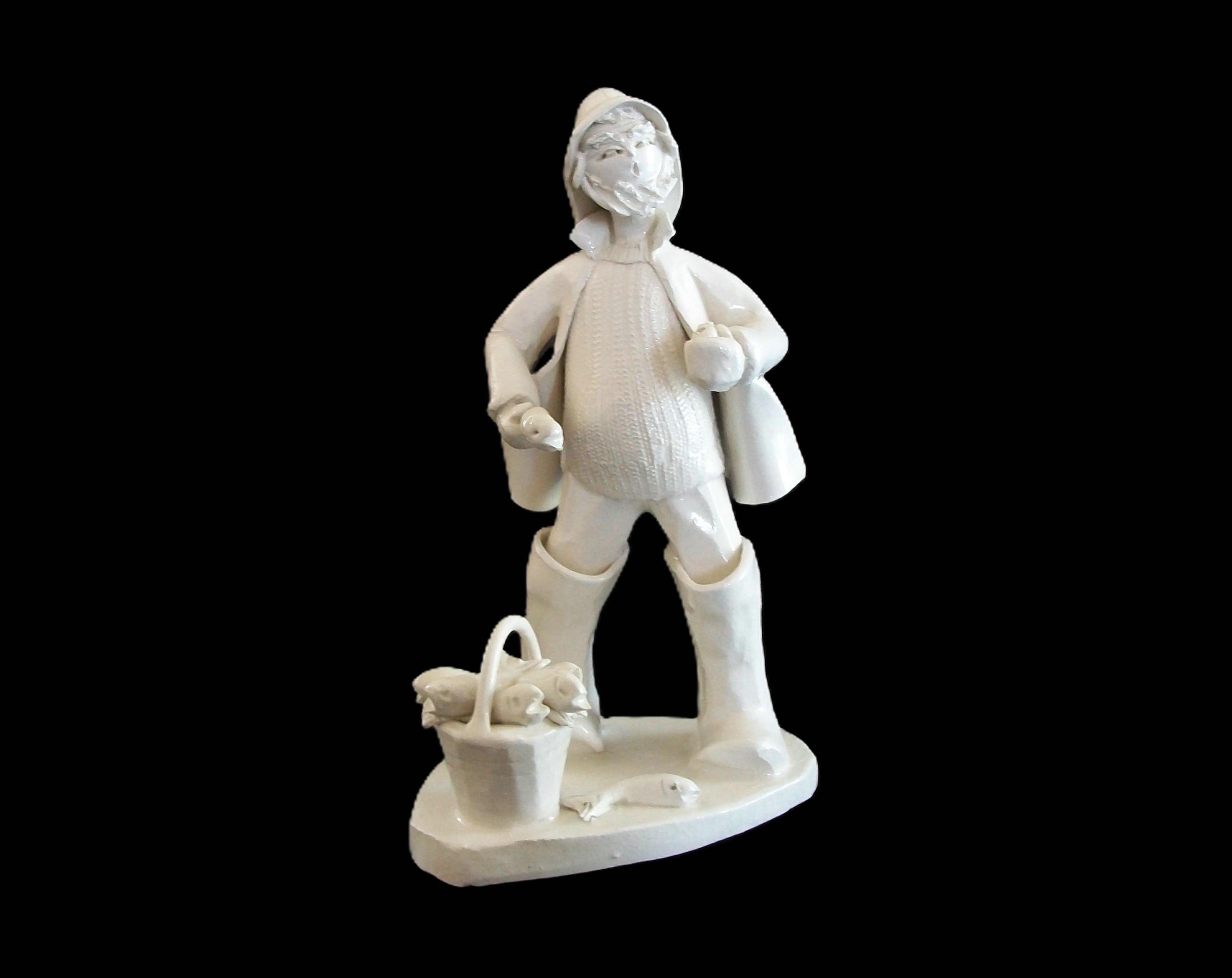 20th Century ELFRIEDE MEINDL - Folk Art Ceramic Atlantic Fisherman Figure - Canada - C.1970's For Sale