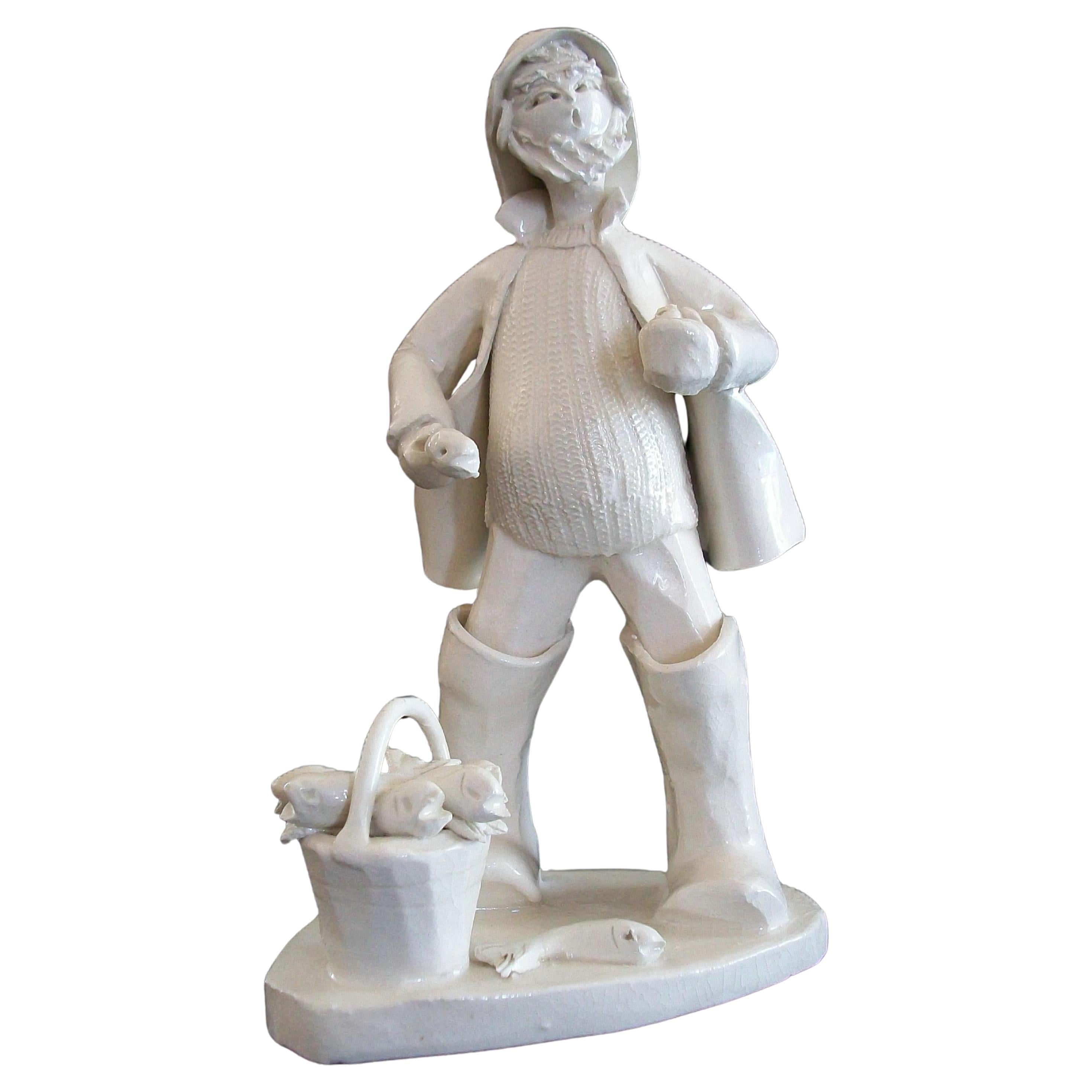 ELFRIEDE MEINDL - Folk Art Ceramic Atlantic Fisherman Figure - Canada - C.1970's For Sale
