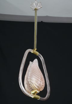 Elgant Pink Art Decò Barovier e Toso Pendant Light Murano Glass, 1940s