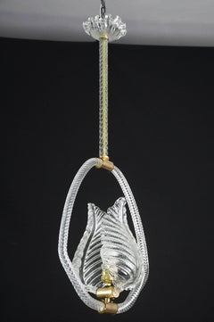 Lampe suspendue transparente Art Decò Barovier e Toso, verre de Murano, années 1940