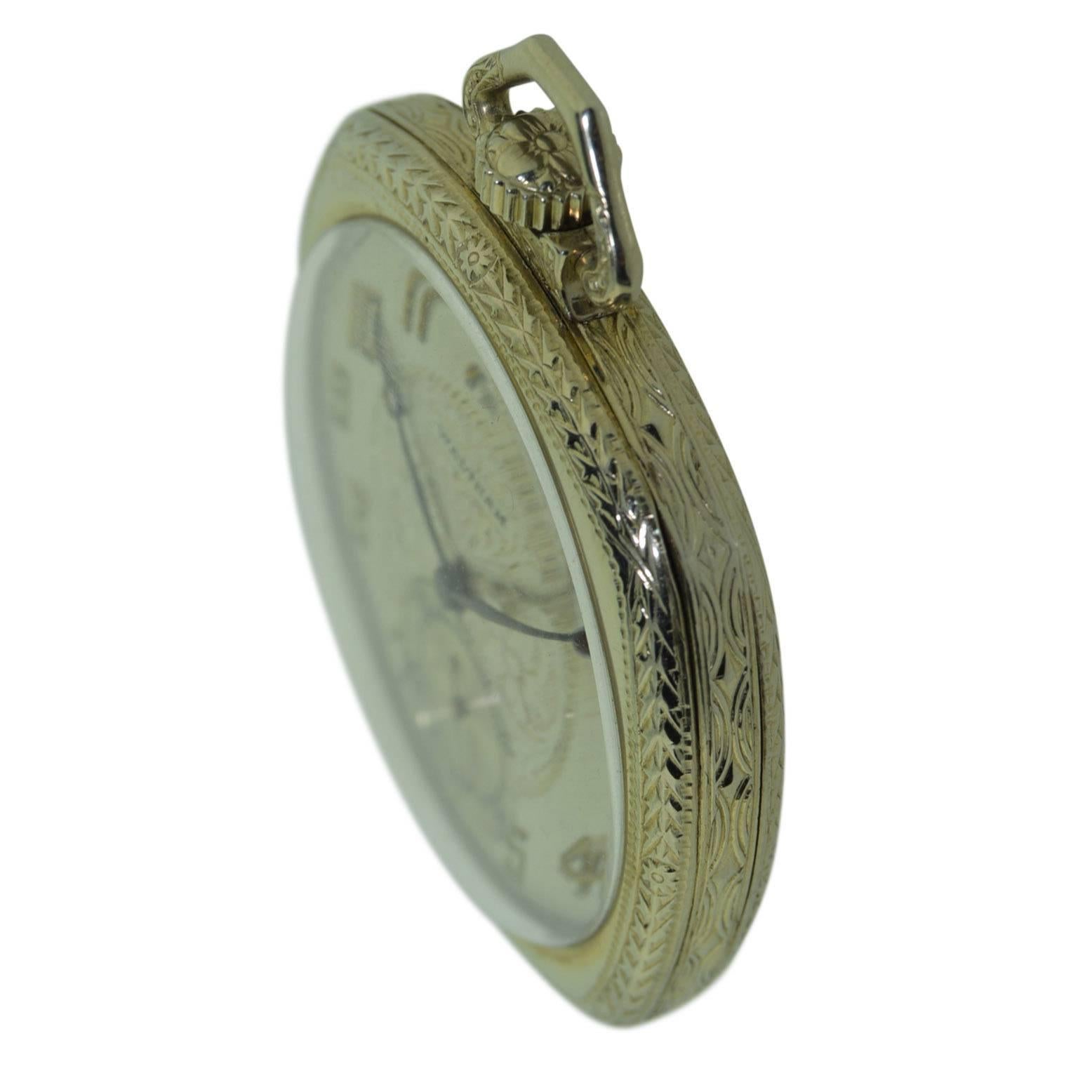 Elgin 14 Karat White Gold Art Deco Cushion Shaped Pocket Watch 2