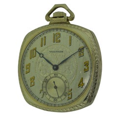 Elgin 14 Karat White Gold Art Deco Cushion Shaped Pocket Watch