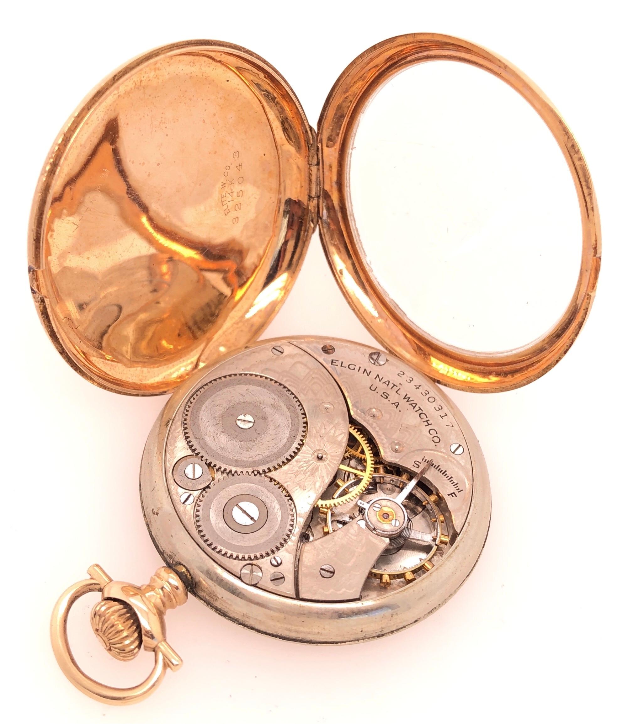 Elgin 14 Karat Yellow Gold Open Face Antique Pocket Watch In Good Condition In Stamford, CT