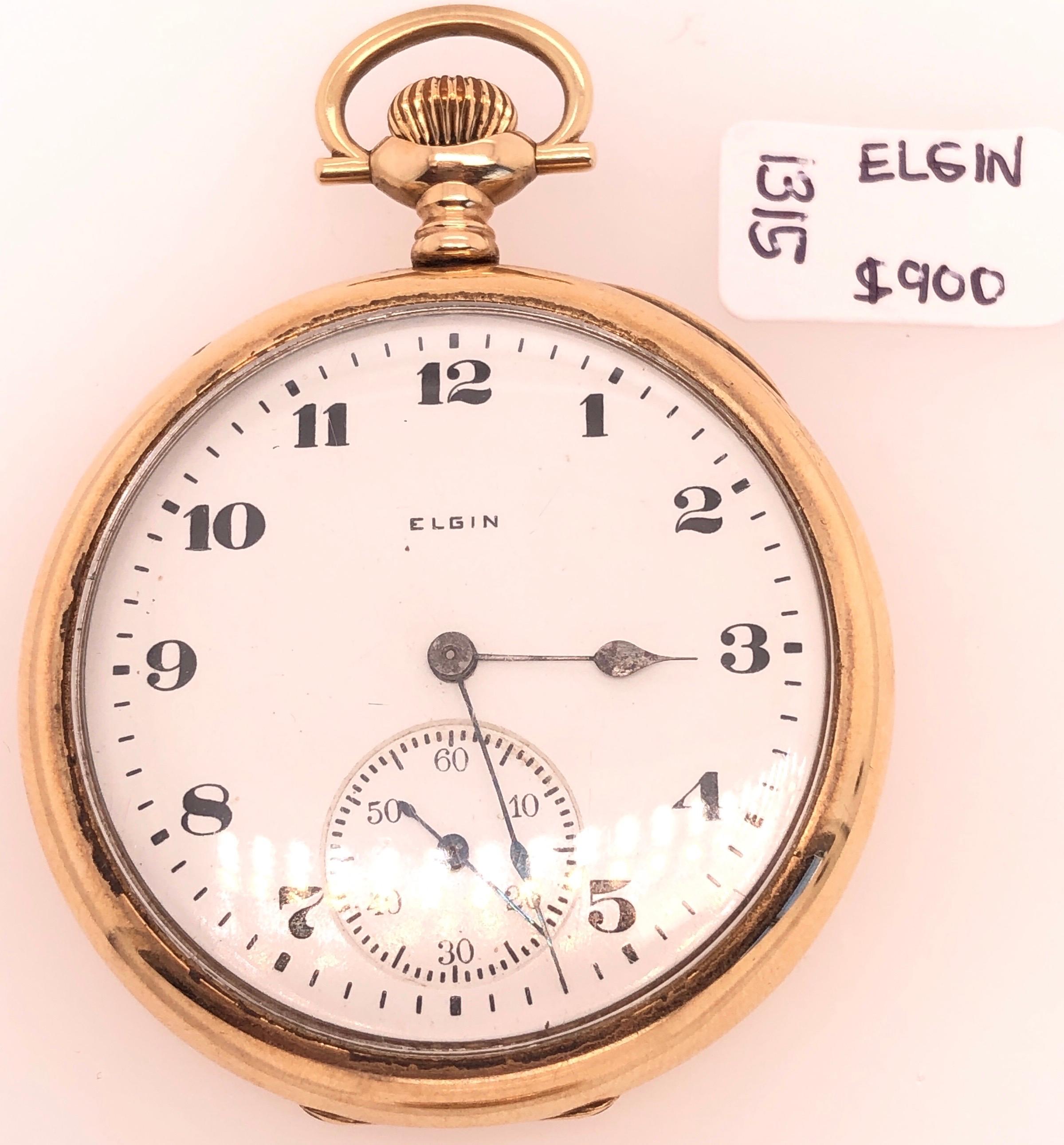 Women's or Men's Elgin 14 Karat Yellow Gold Open Face Antique Pocket Watch