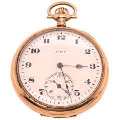 Elgin 14 Karat Yellow Gold Open Face Retro Pocket Watch