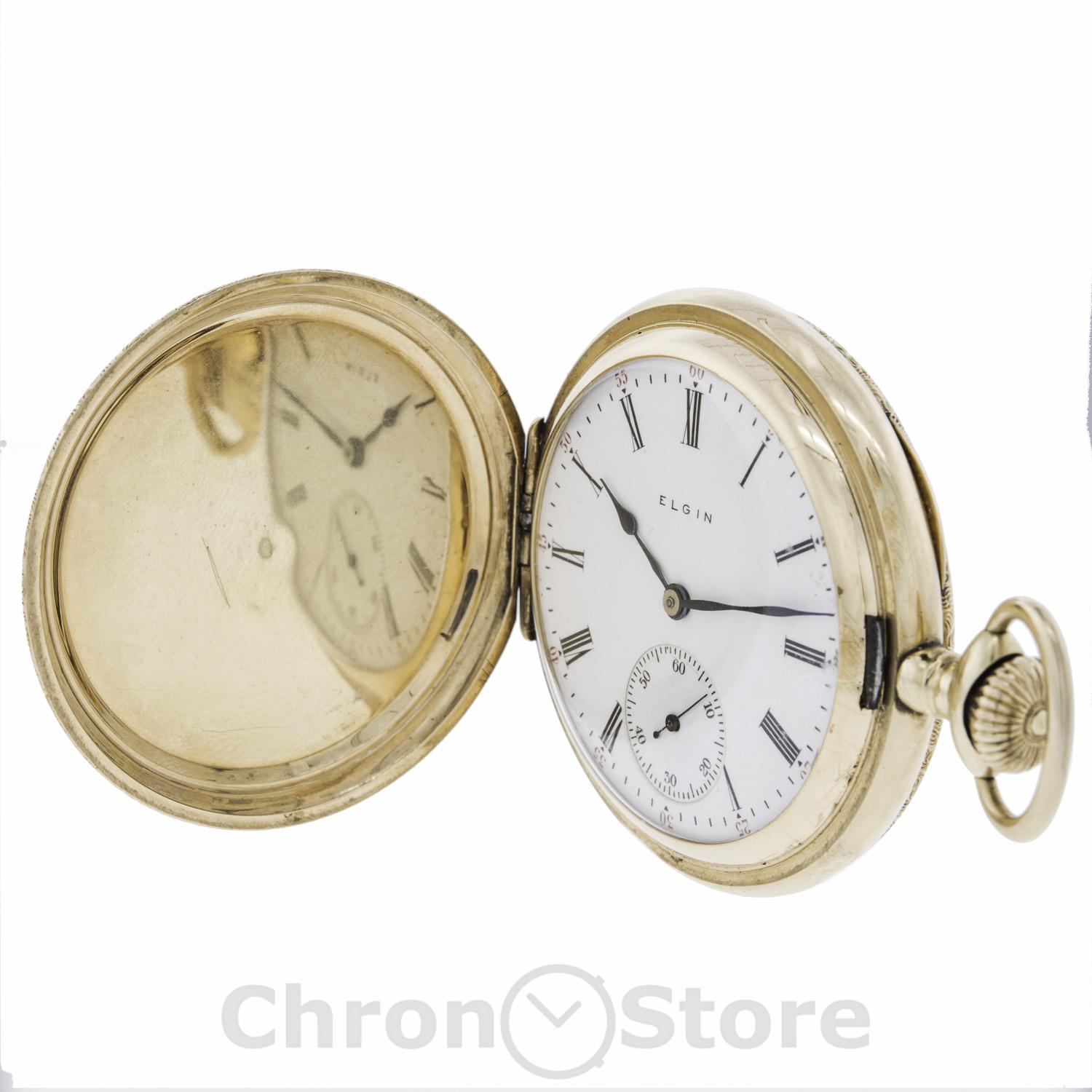 This pre-owned Elgin 14K pocket watch is a beautiful men's timepiece that is powered by a mechanical movement which is cased in a yellow gold case. It has a round shape face, small seconds subdial dial and has hand roman numerals style markers. This