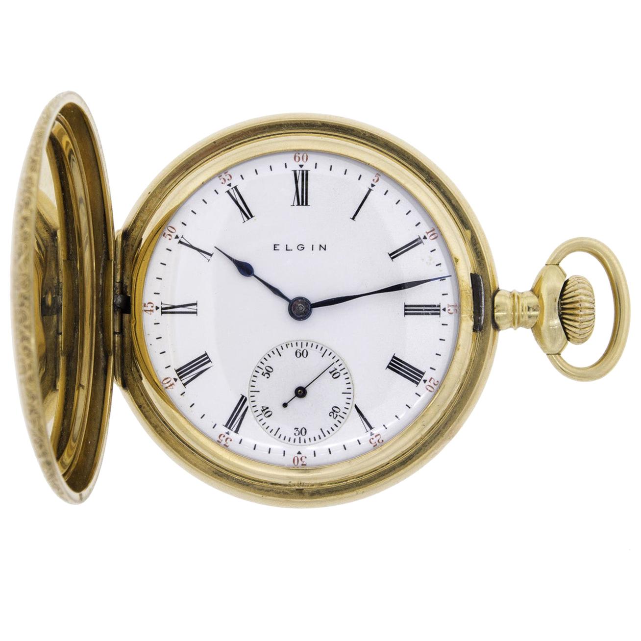 Elgin 14 Karat Yellow Gold Vintage Hand Wind Men's Pocket Watch Weight 110.53gm
