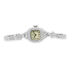 Elgin 14k White Gold Vintage Art Deco Diamond Ladies Manual Wind Watch