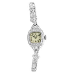 Elgin 14k White Gold Vintage Art Deco Diamond Ladies Manual Wind Watch