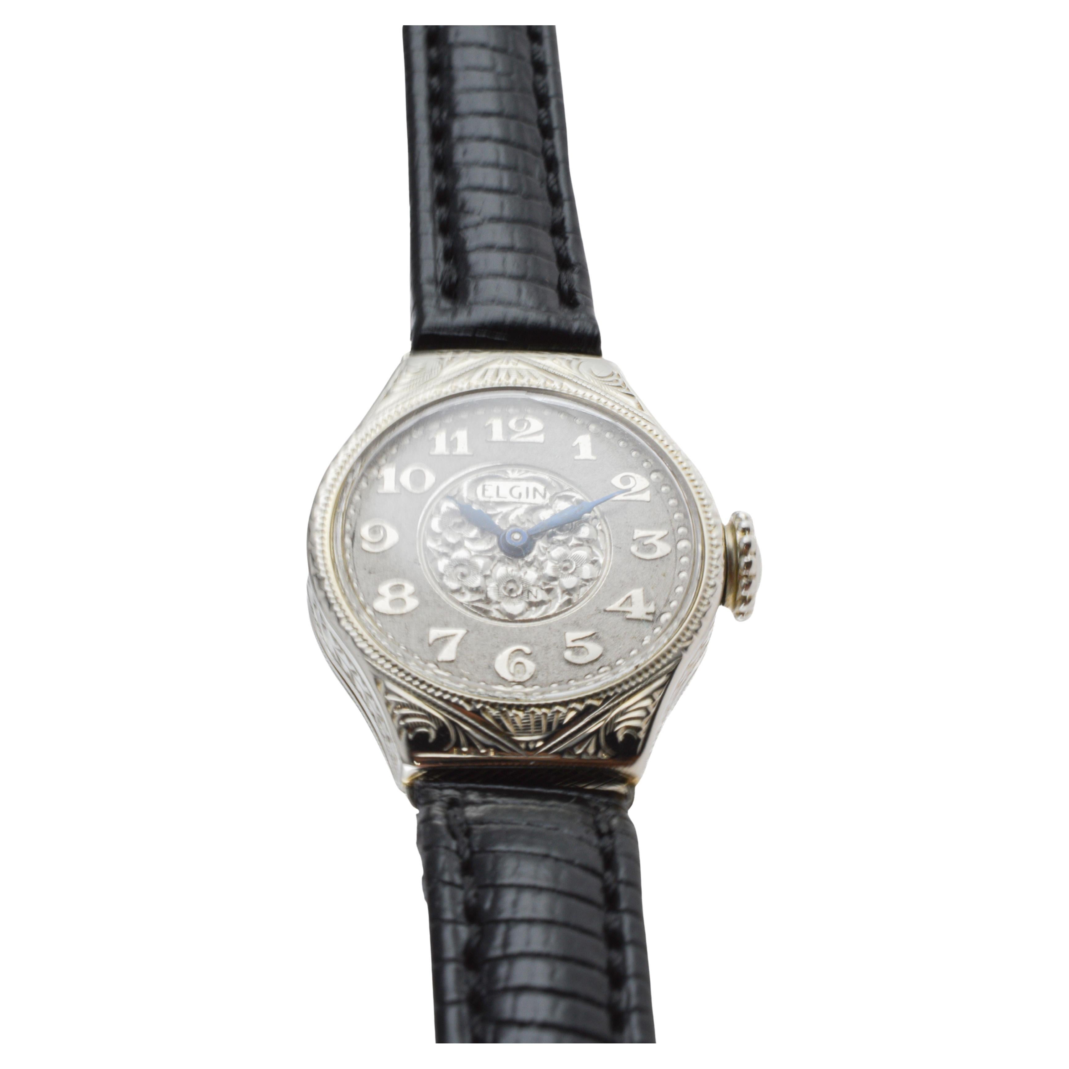 Reloj Art Déco Elgin 14Kt Caja y Esfera Grabadas a Mano  hacia 1922 1