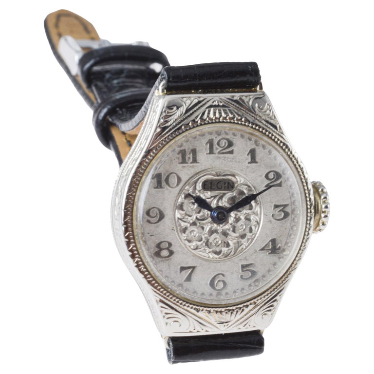 Elgin 14Kt Art Deco Watch Hand Engraved Case and Dial circa  display picture 2