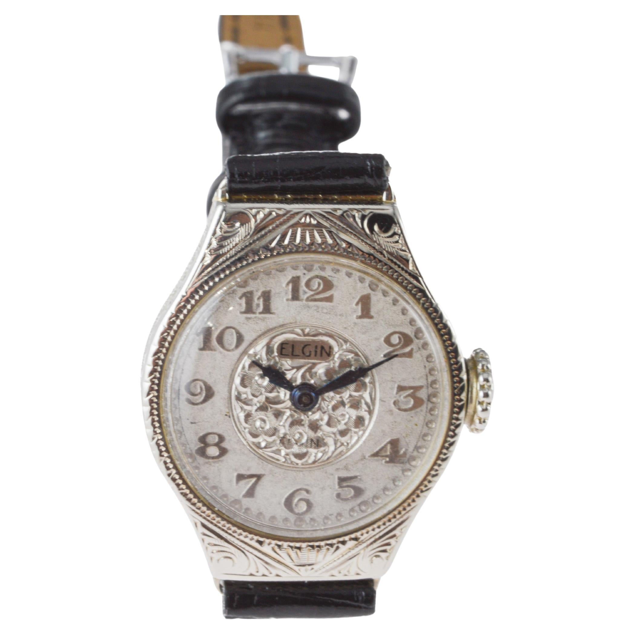 Reloj Art Déco Elgin 14Kt Caja y Esfera Grabadas a Mano  hacia 1922 3