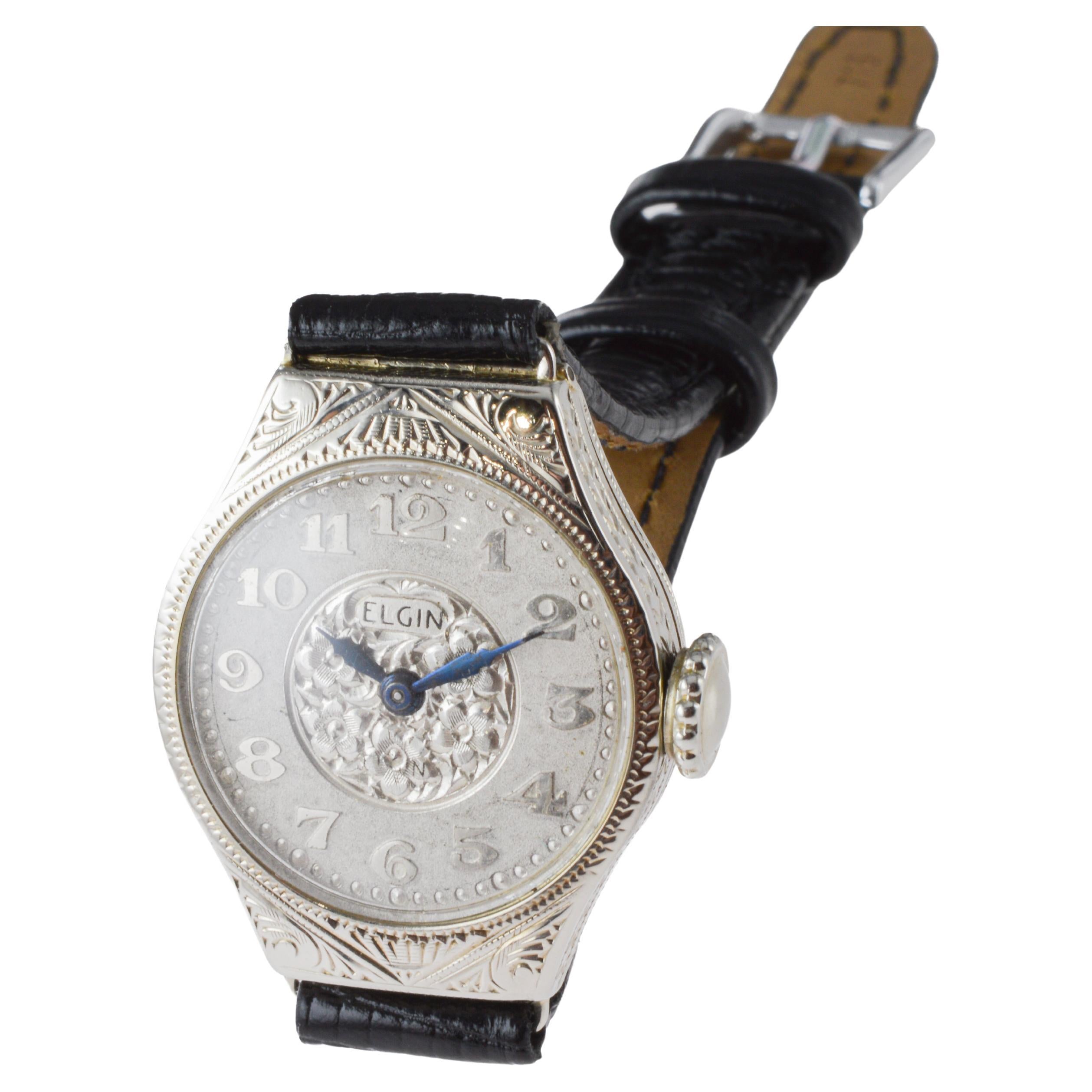 Reloj Art Déco Elgin 14Kt Caja y Esfera Grabadas a Mano  hacia 1922 4