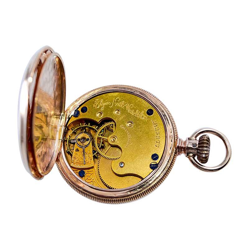 Elgin 14Kt. Gold Hunters Case Pocket with Kiln Fired Enamel Dial from 1887 For Sale 7