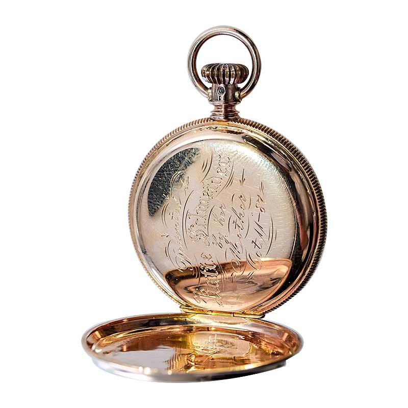 Elgin 14Kt. Gold Hunters Case Pocket with Kiln Fired Enamel Dial from 1887 For Sale 4