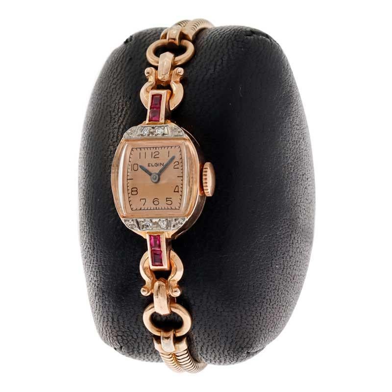 Women's Elgin 14Kt. Solid Rose Gold Art Deco Ladies Dress Watch from the 1940's