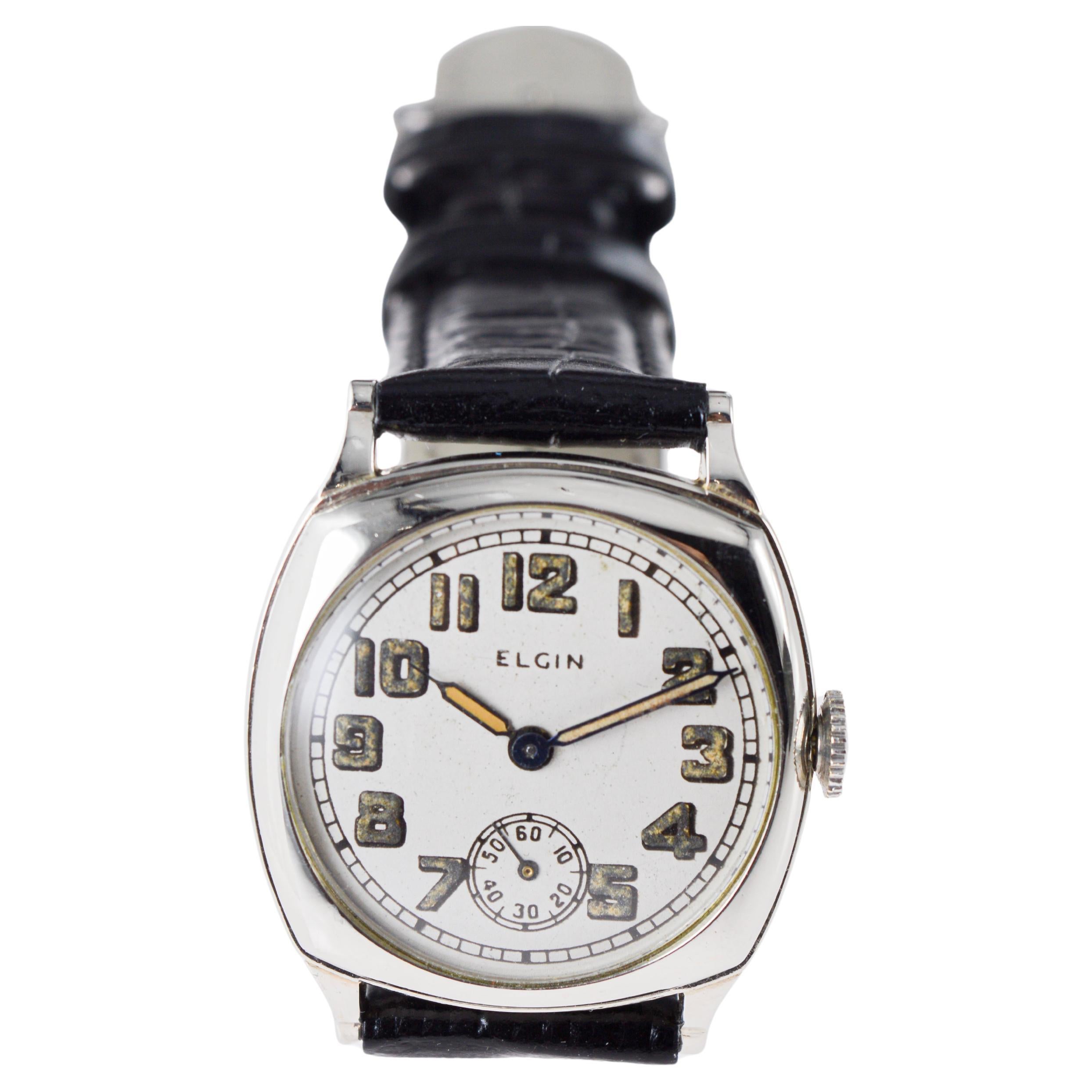 Elgin 14Kt Solid White Gold Art Deco Watch with Original Dial circa 1926 For Sale 6