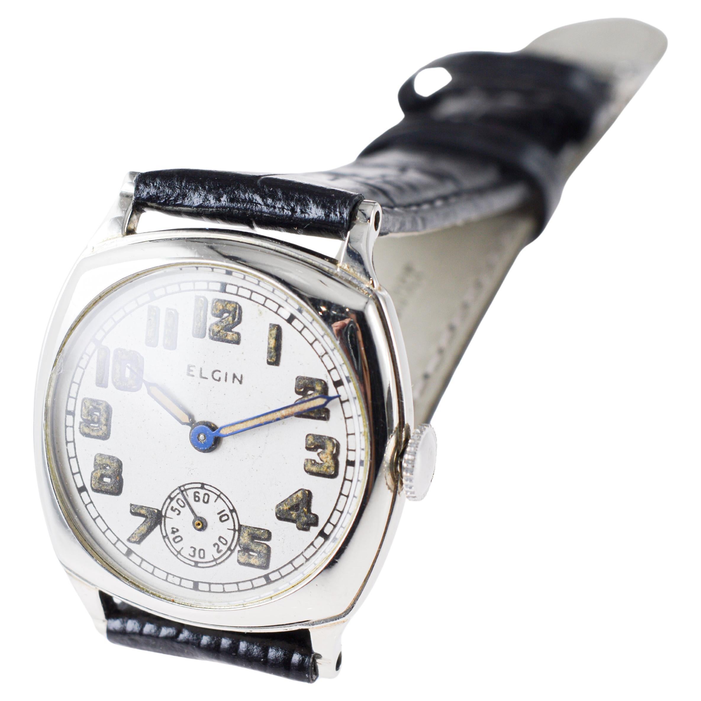 Elgin 14Kt Solid White Gold Art Deco Watch with Original Dial circa 1926 For Sale 7
