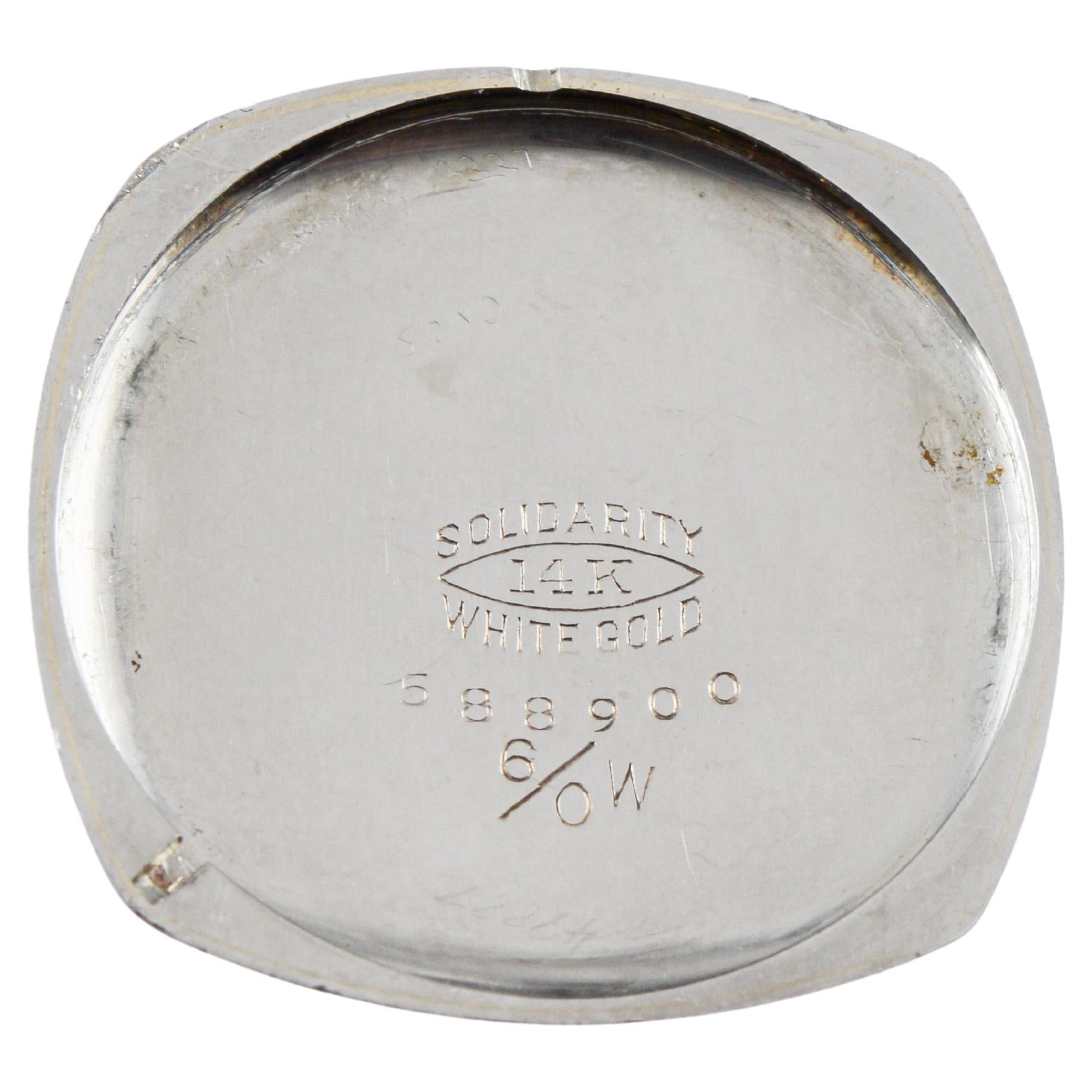 Elgin 14Kt Solid White Gold Art Deco Watch with Original Dial circa 1926 For Sale 10
