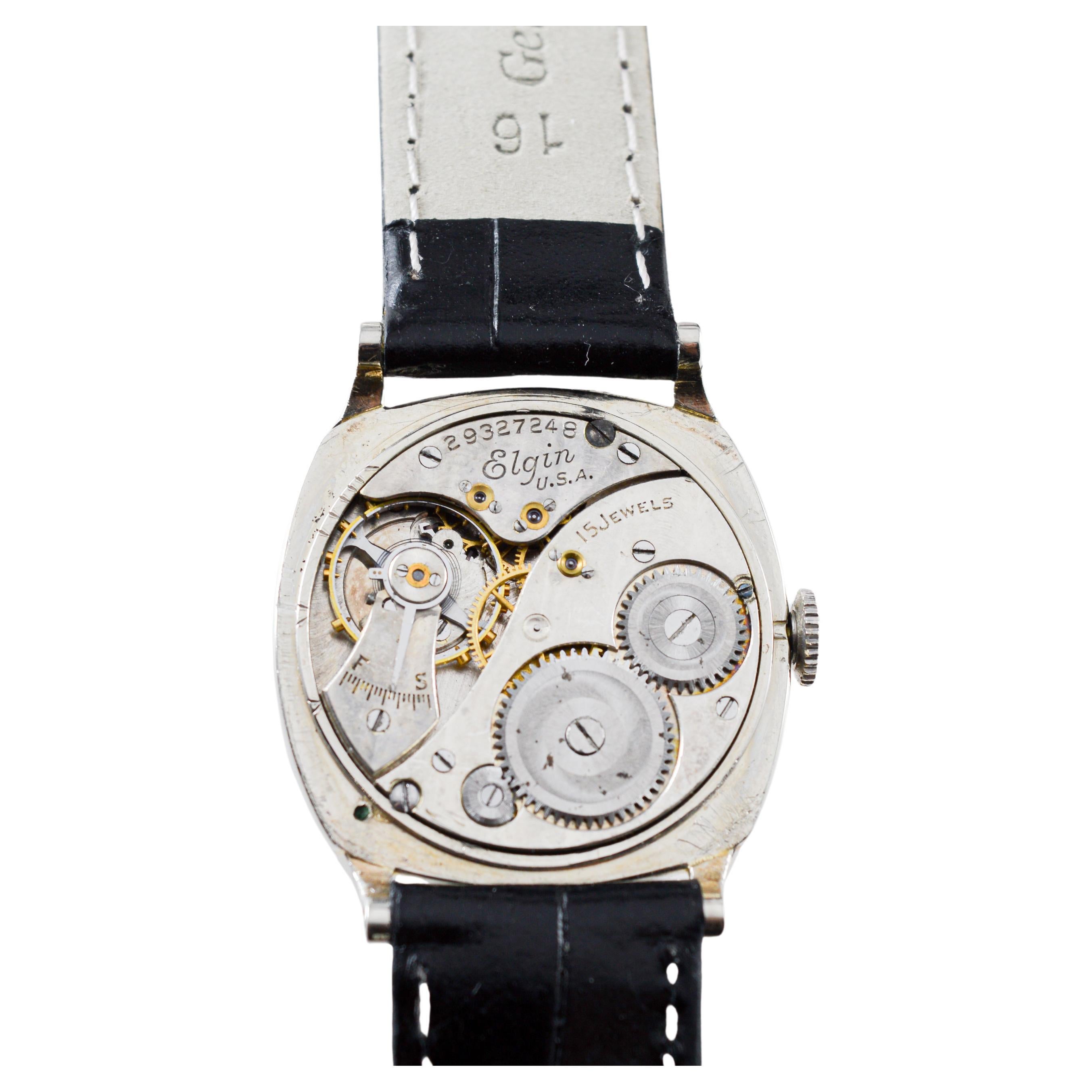 Elgin 14Kt Solid White Gold Art Deco Watch with Original Dial circa 1926 For Sale 11