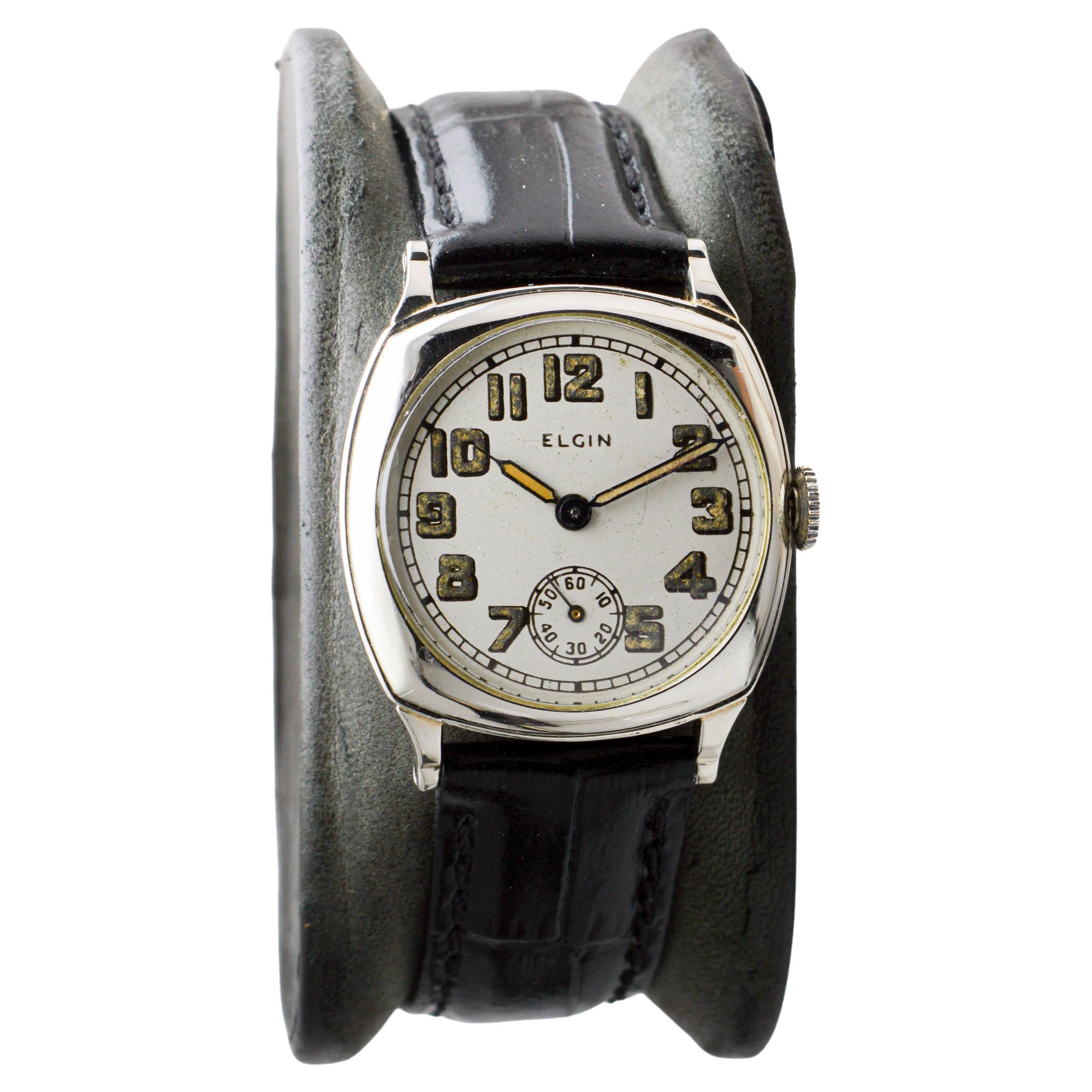 Elgin 14Kt Solid White Gold Art Deco Watch with Original Dial circa 1926 In Excellent Condition For Sale In Long Beach, CA