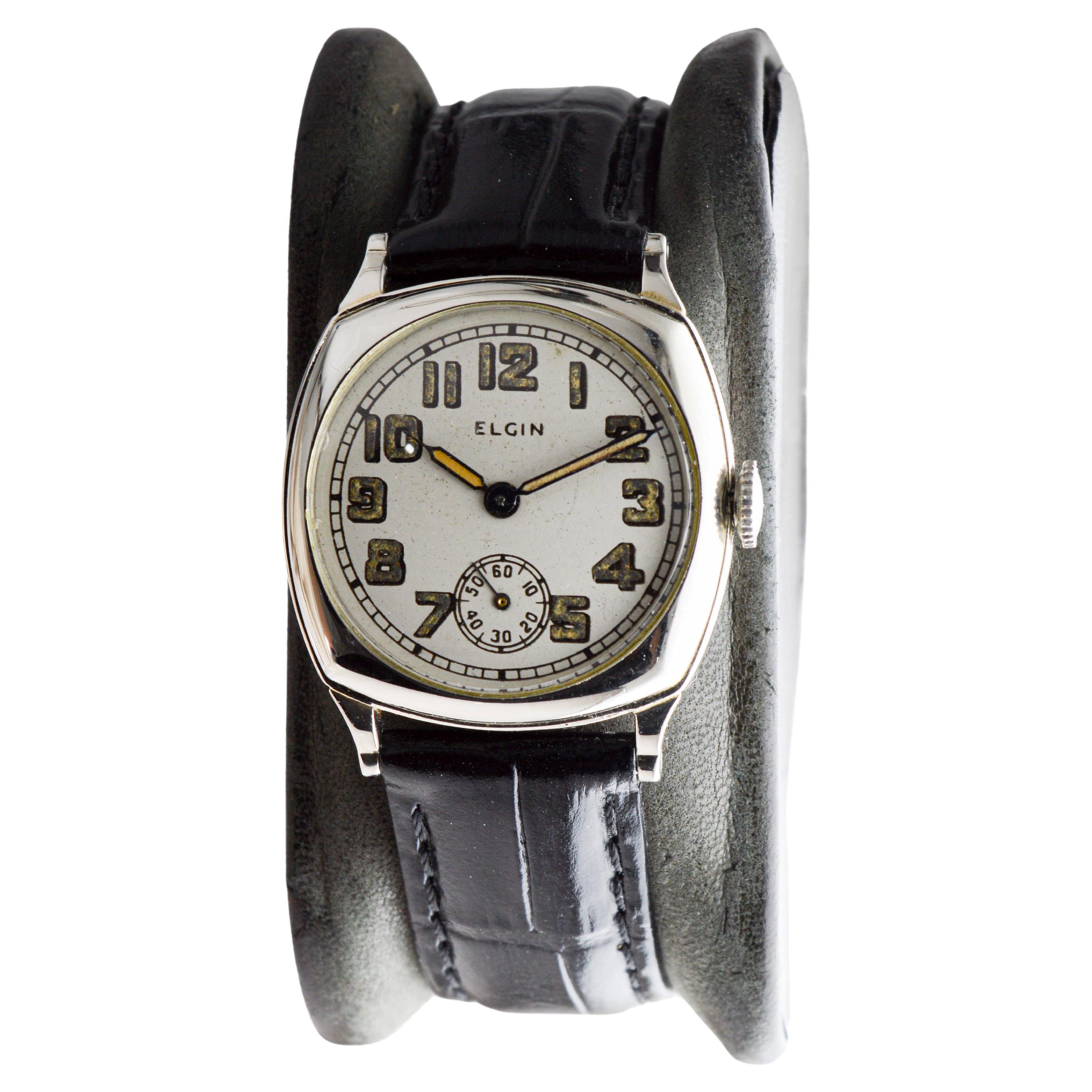 Elgin 14Kt Solid White Gold Art Deco Watch with Original Dial circa 1926 For Sale 1