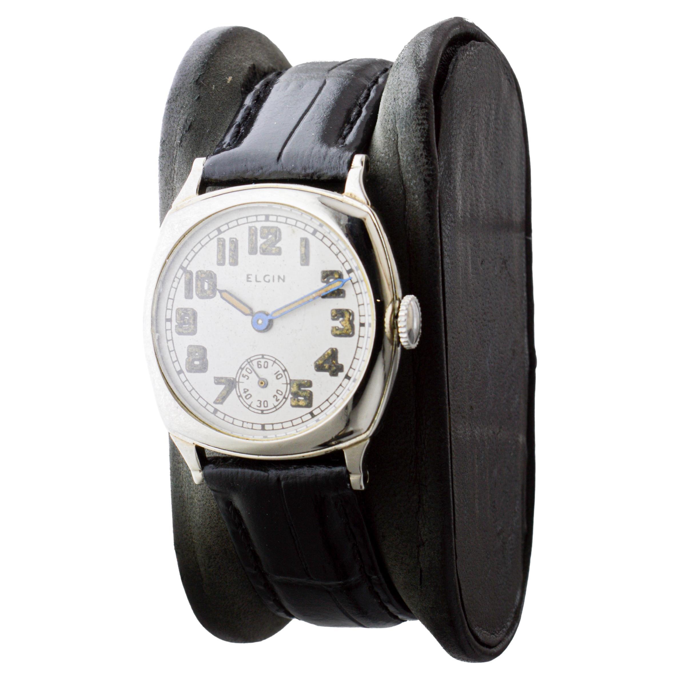 Elgin 14Kt Solid White Gold Art Deco Watch with Original Dial circa 1926 For Sale 2