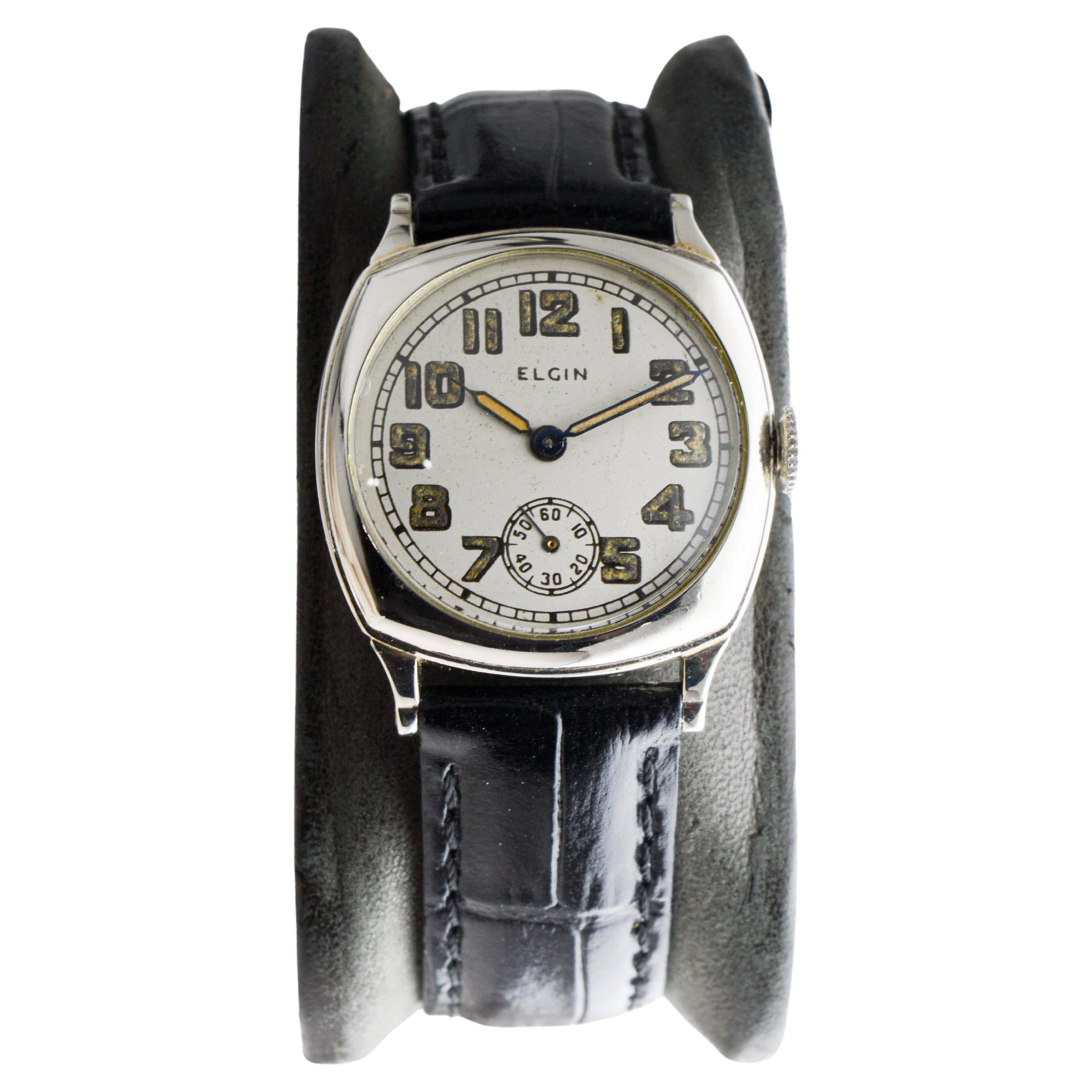 Elgin 14Kt Solid White Gold Art Deco Watch with Original Dial circa 1926
