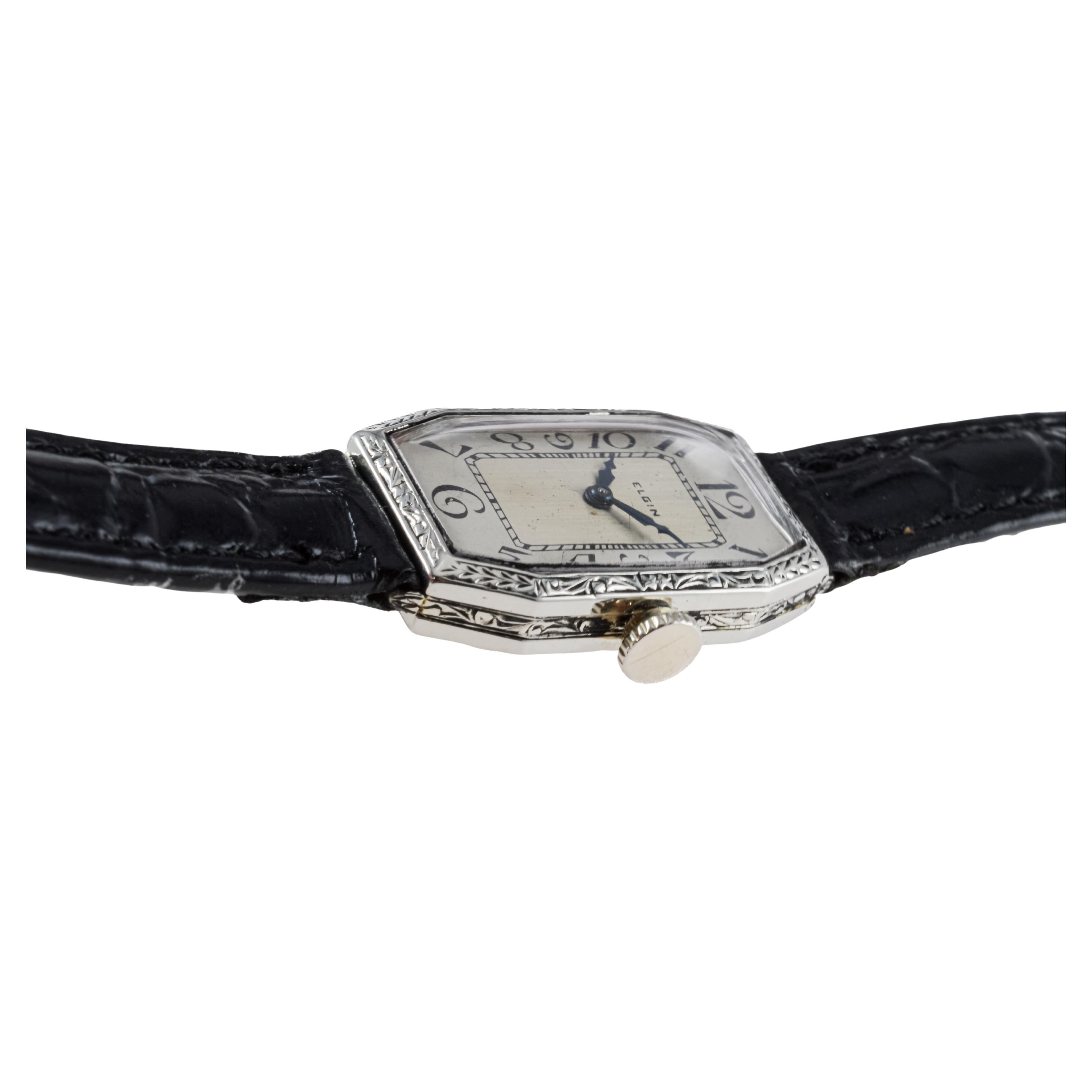 Elgin 14Kt White Gold Art Deco Ladies Watch circa 1920 with Original Dial For Sale 6