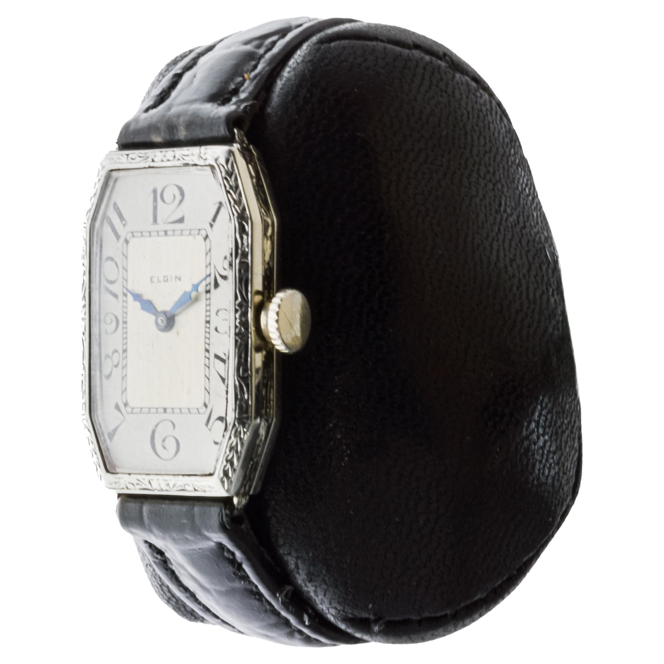 Elgin 14Kt White Gold Art Deco Ladies Watch circa 1920 with Original Dial For Sale 1