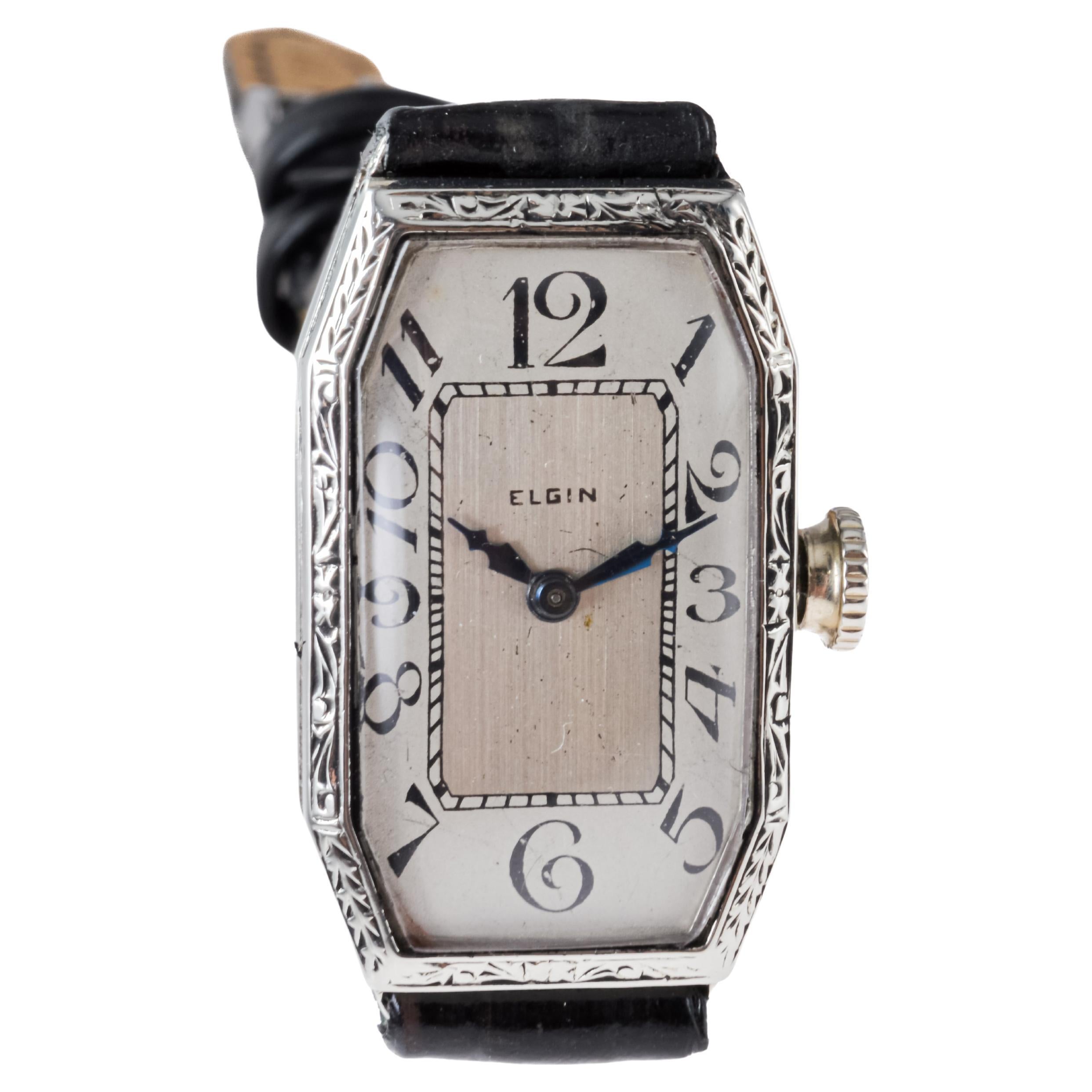 Elgin 14Kt White Gold Art Deco Ladies Watch circa 1920 with Original Dial For Sale 3