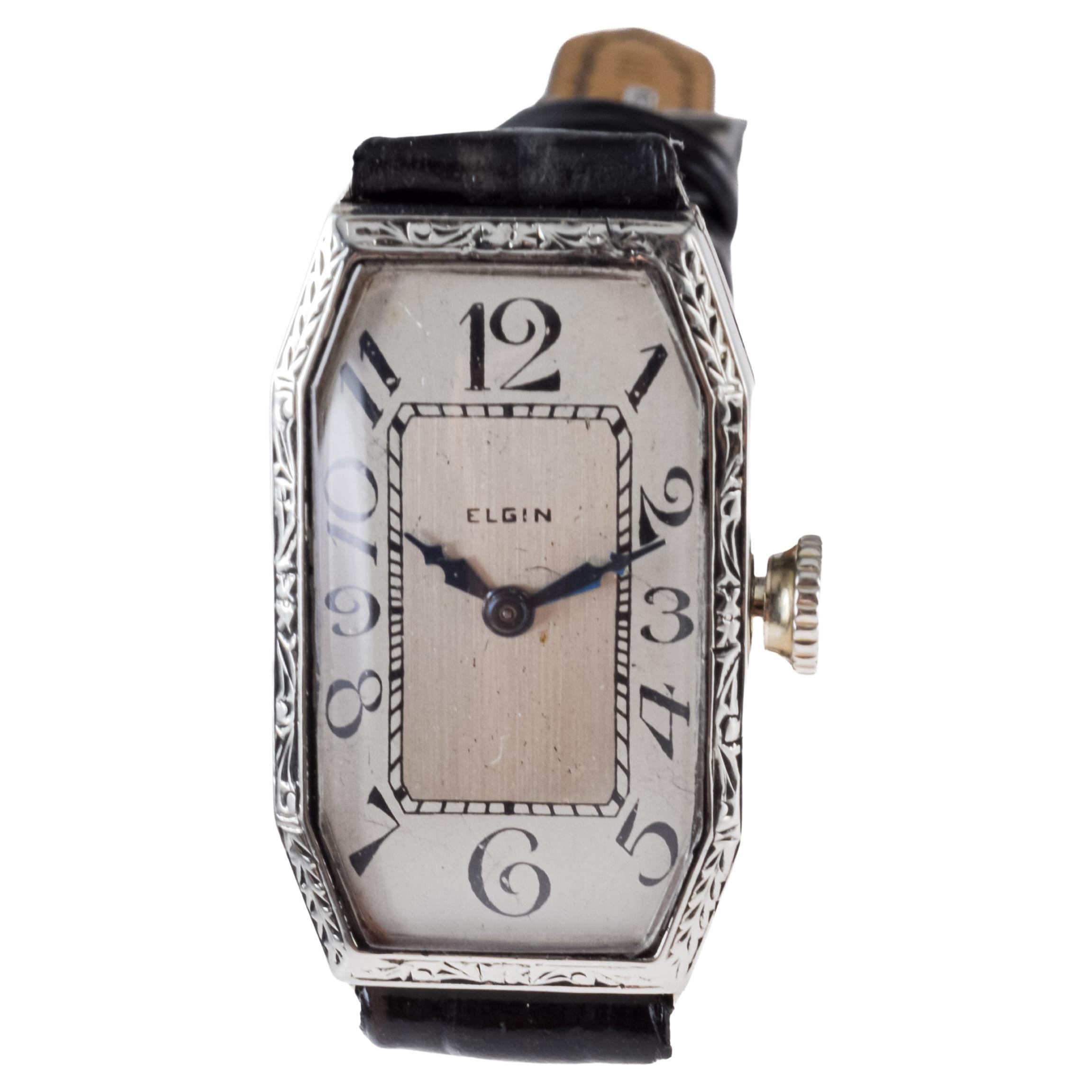 Elgin 14Kt White Gold Art Deco Ladies Watch circa 1920 with Original Dial For Sale 4