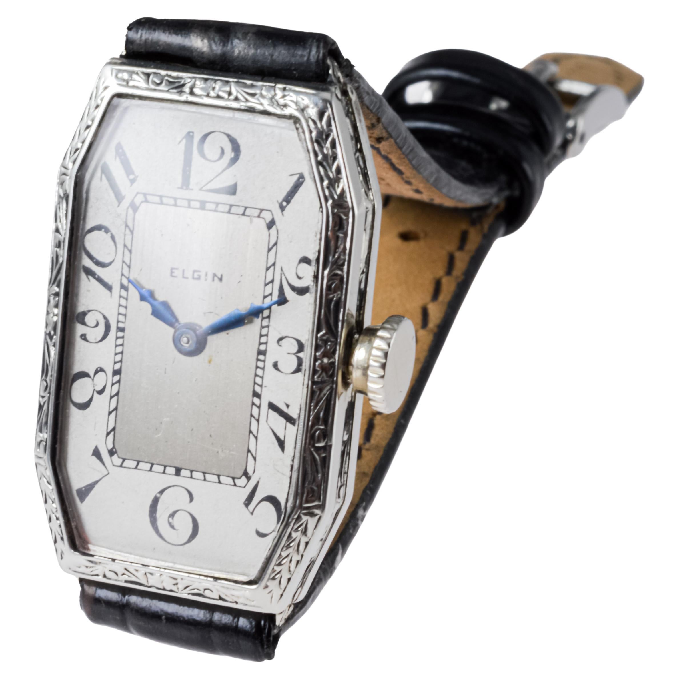 Elgin 14Kt White Gold Art Deco Ladies Watch circa 1920 with Original Dial For Sale 5