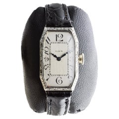 Elgin 14Kt Weißgold Art Deco Damenuhr um 1920 mit Original-Zifferblatt
